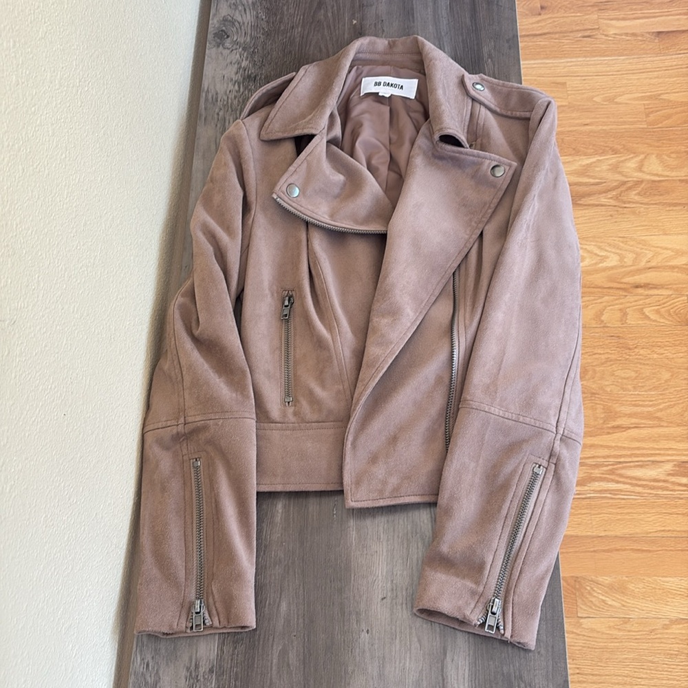 BB Dakota by Steve Madden Beige Faux Suede Moto Jacket Size Small - Picture 15 of 16